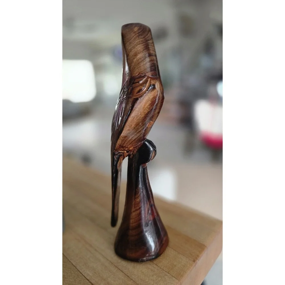 Hand‎ Carved Wooden Brown Parrot Figurine 7